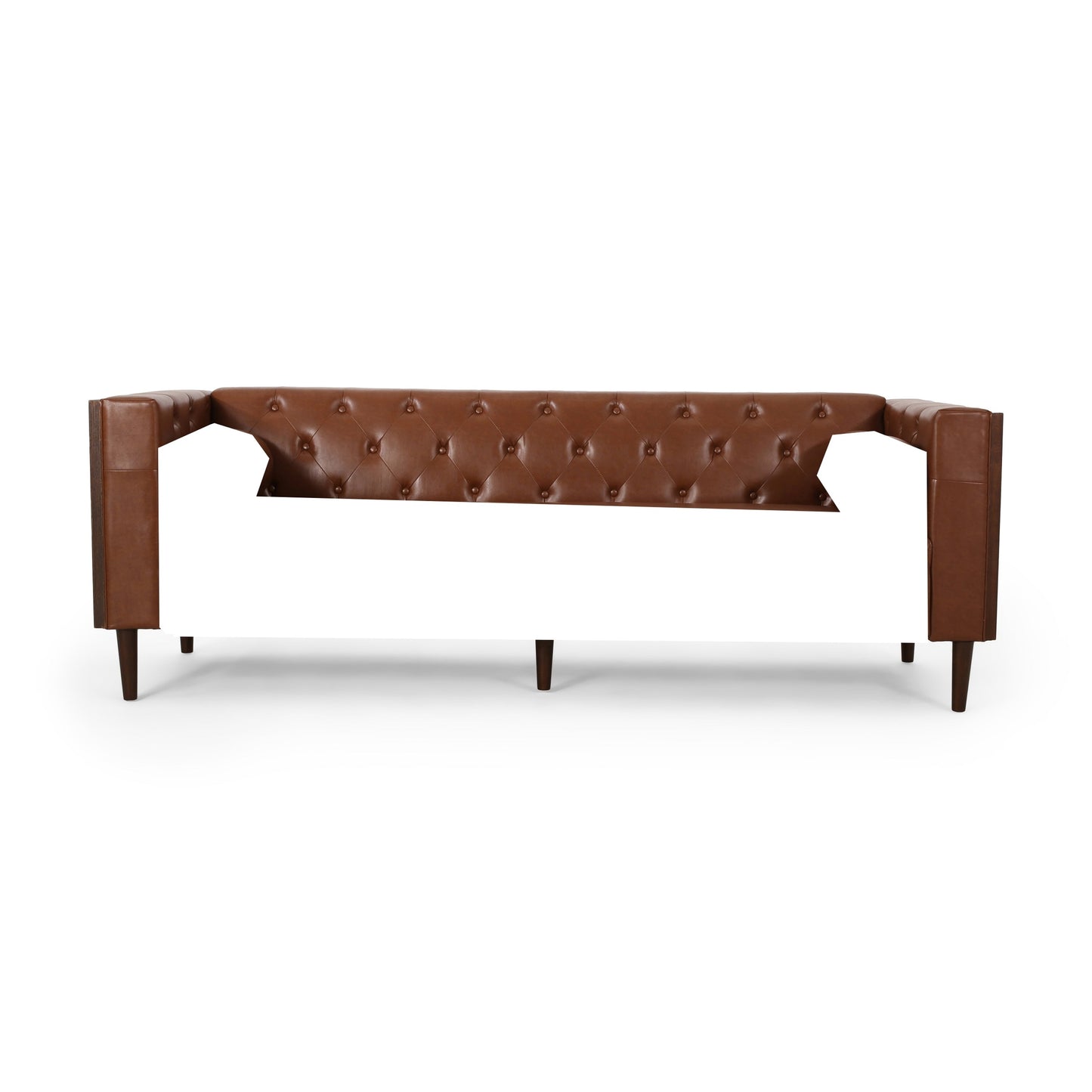 Light Brown Faux Leather Button Tufted 3-seater Sofa with Birch Wood Legs