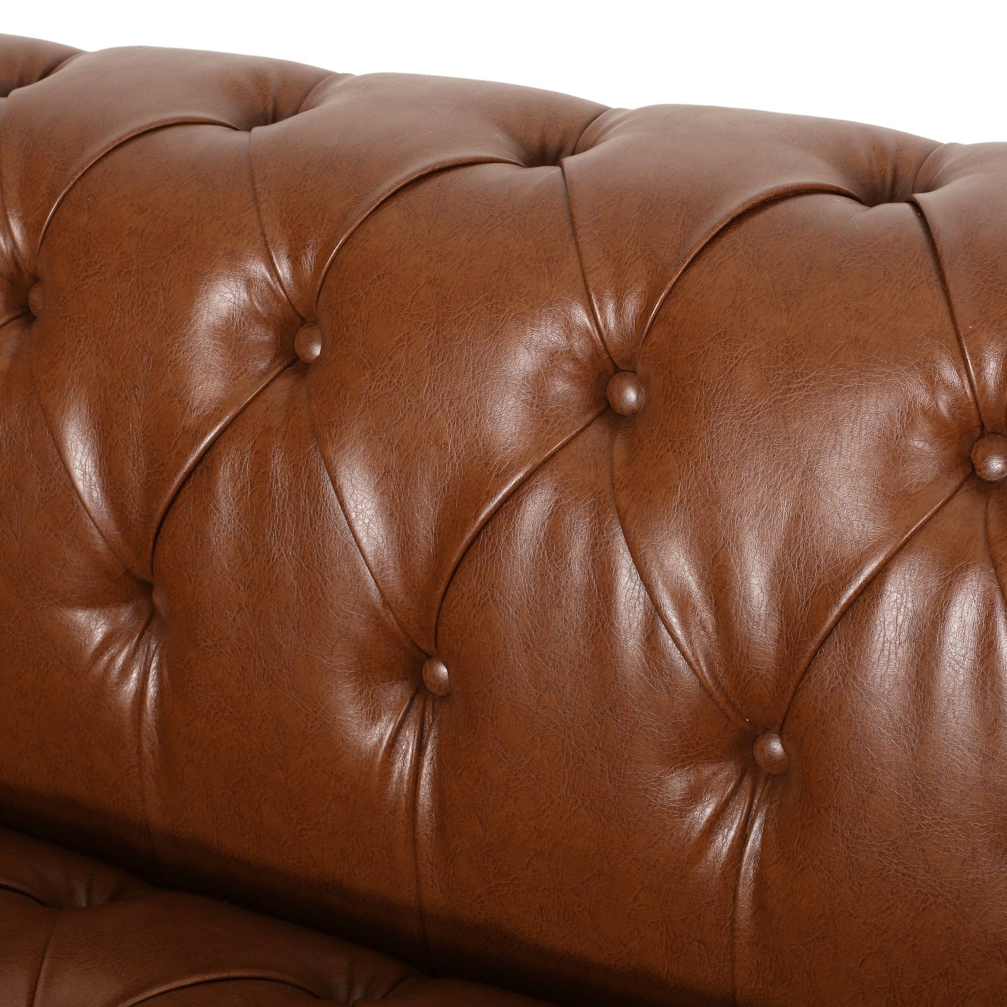 Light Brown Modern 83.5 Faux Leather Button Tufted 3-seater Sofa with Wood Legs for Living Room
