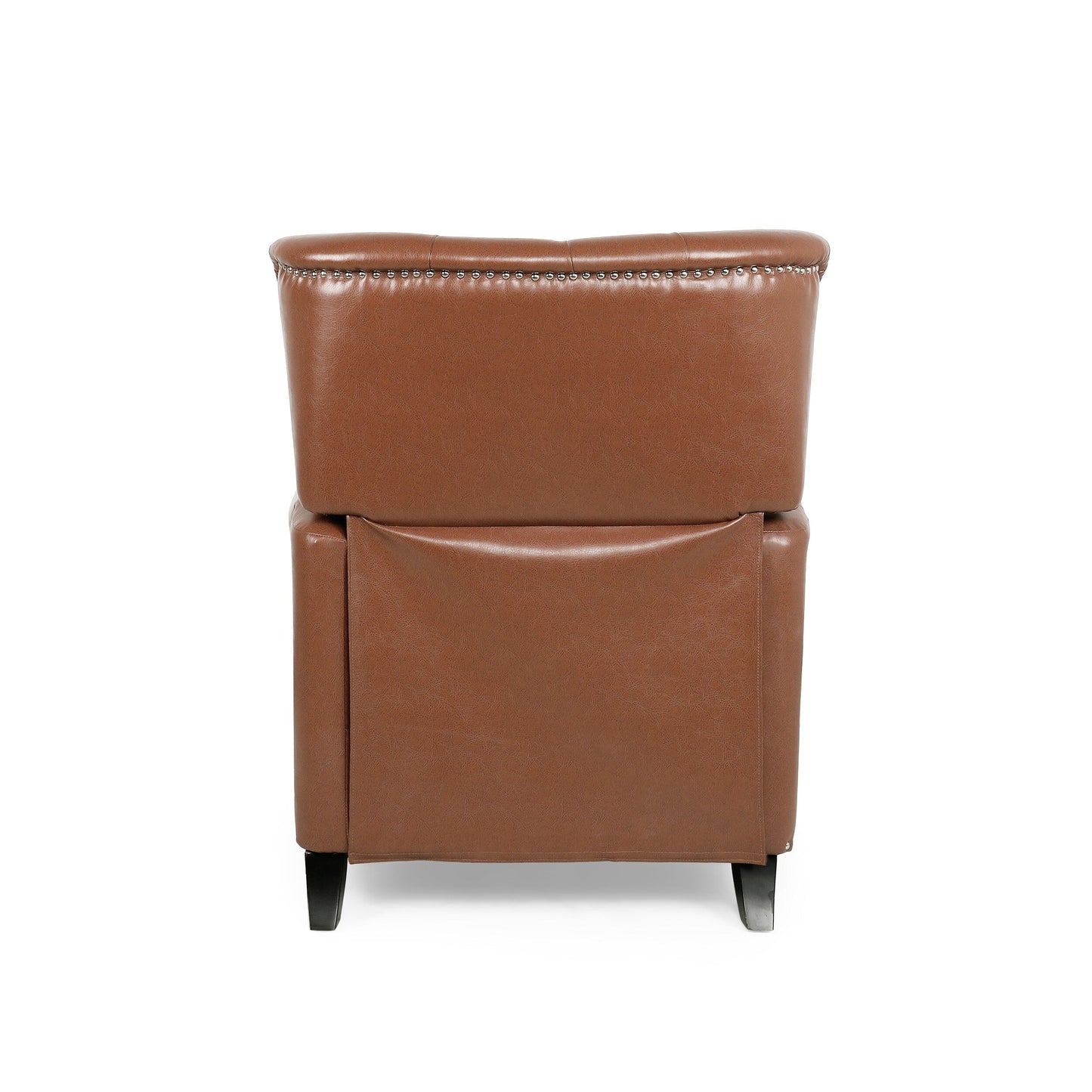 Light Brown Pu Leather Upholstered Push Back Recliner with Footrest, Button-tufted Backrest, Nailhead Accents