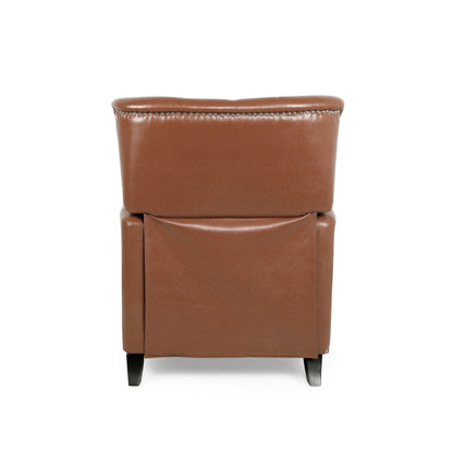 Light Brown Pu Leather Upholstered Push Back Recliner with Footrest, Button-tufted Backrest, Nailhead Accents