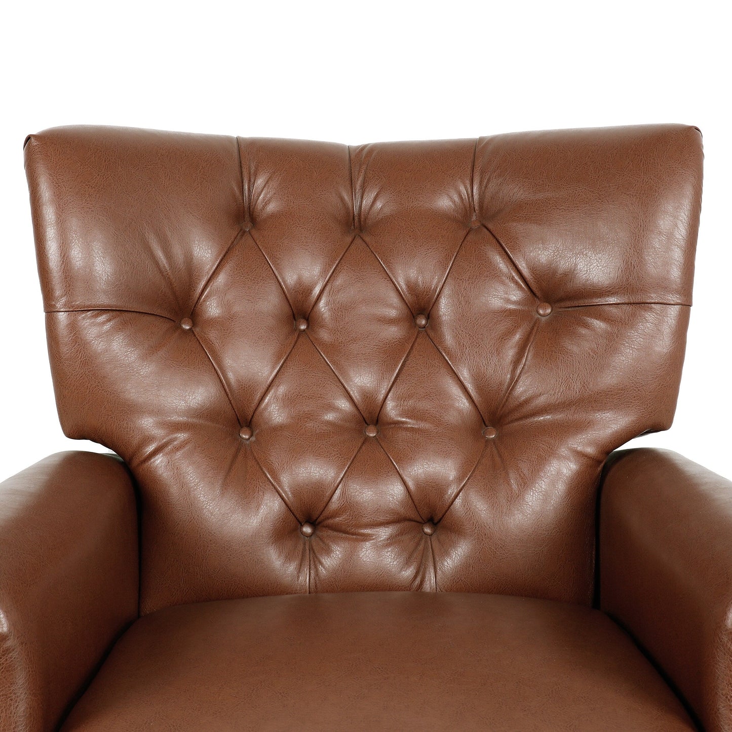 Light Brown Pu Leather Upholstered Push Back Recliner with Footrest, Button-tufted Backrest, Nailhead Accents