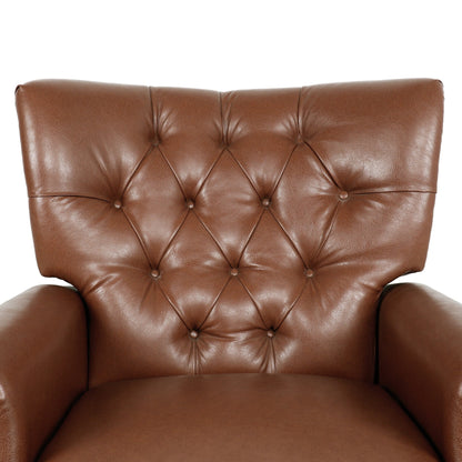 Light Brown Pu Leather Upholstered Push Back Recliner with Footrest, Button-tufted Backrest, Nailhead Accents