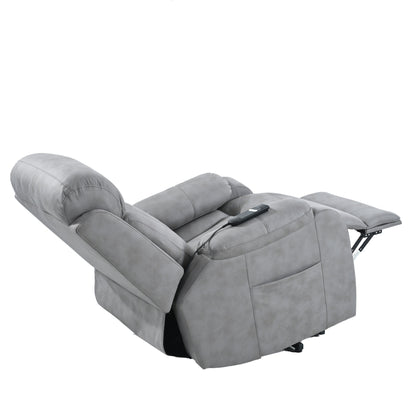 Light Gray Polyester Upholstered Power Lift Recliner for Elderly with Side Pocket, Pillow Top Arms, and Remote Control