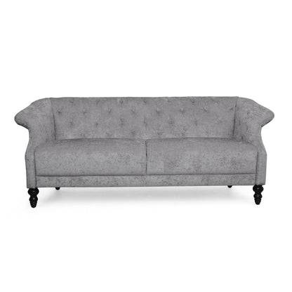 Light Grey 75 Velvet Loveseat Flared Arms Tufted Sofa with Deep Seat and Wood Legs for Living Room