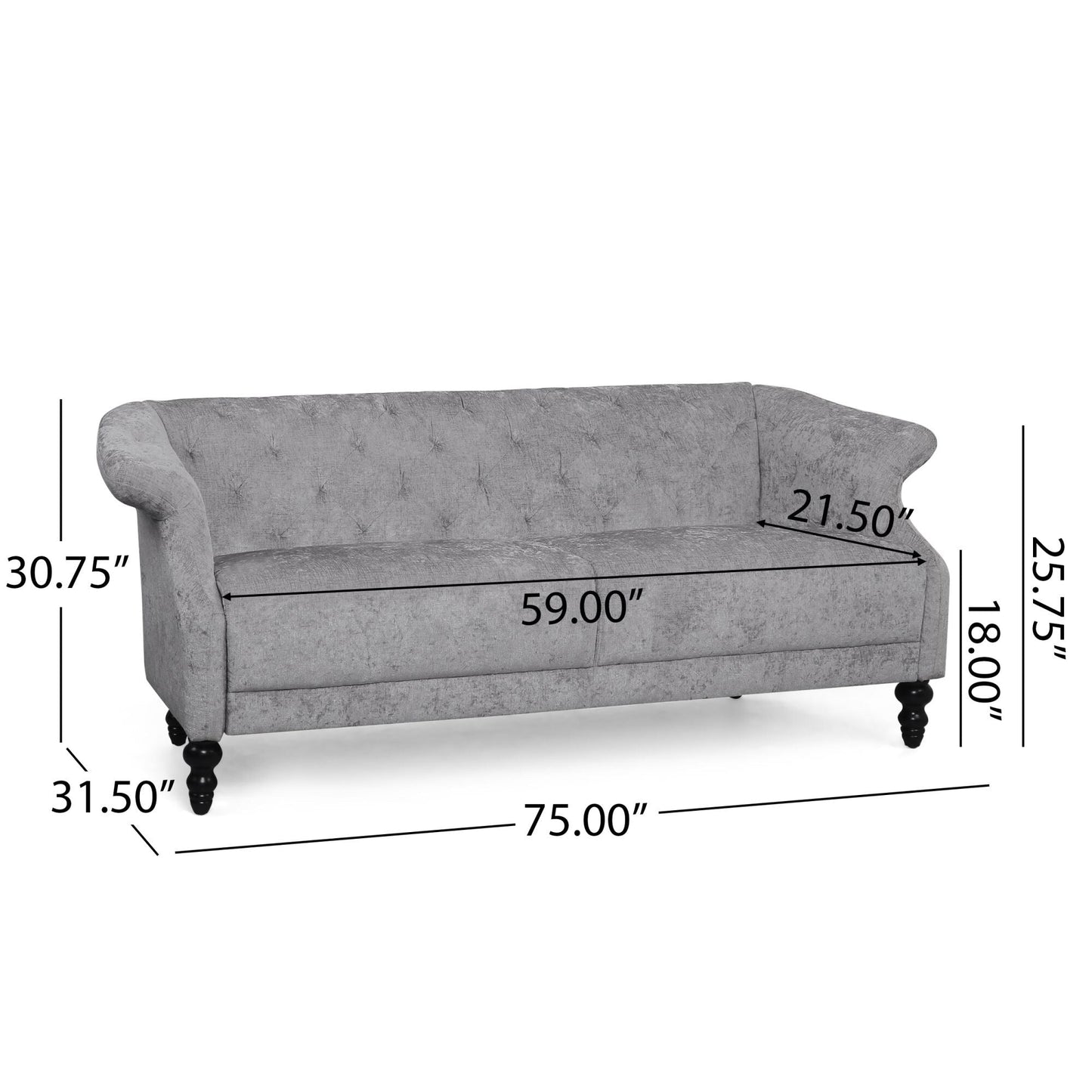 Light Grey 75 Velvet Loveseat Flared Arms Tufted Sofa with Deep Seat and Wood Legs for Living Room