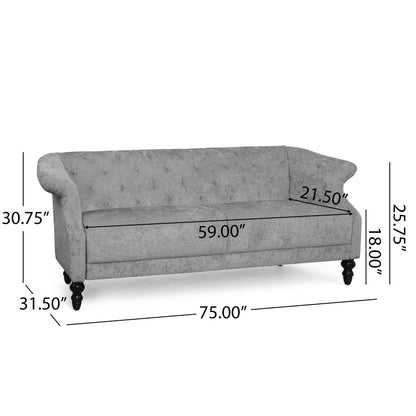 Light Grey 75 Velvet Loveseat Flared Arms Tufted Sofa with Deep Seat and Wood Legs for Living Room