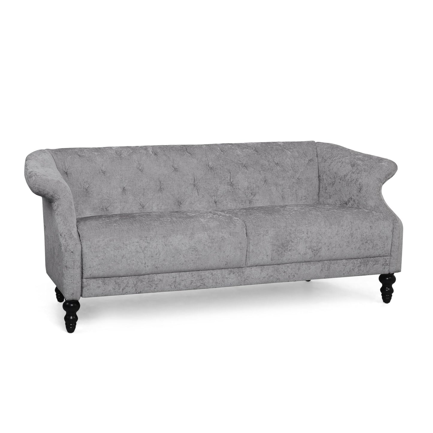 Light Grey 75 Velvet Loveseat Flared Arms Tufted Sofa with Deep Seat and Wood Legs for Living Room