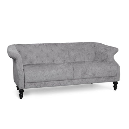 Light Grey 75 Velvet Loveseat Flared Arms Tufted Sofa with Deep Seat and Wood Legs for Living Room