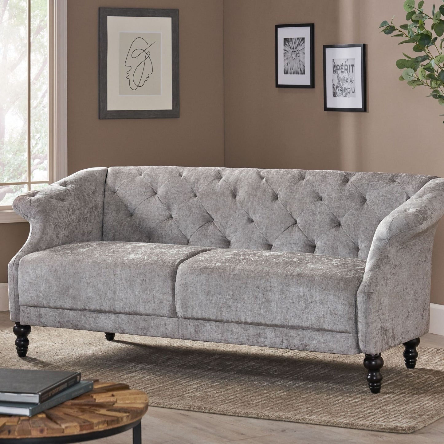 Light Grey 75 Velvet Loveseat Flared Arms Tufted Sofa with Deep Seat and Wood Legs for Living Room