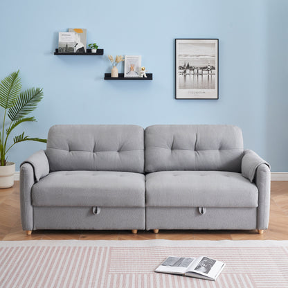 Light Grey 79.50 Teddy Fabric Upholstered 3-seater Storage Sofa with Hidden Seat Storage for Living Room