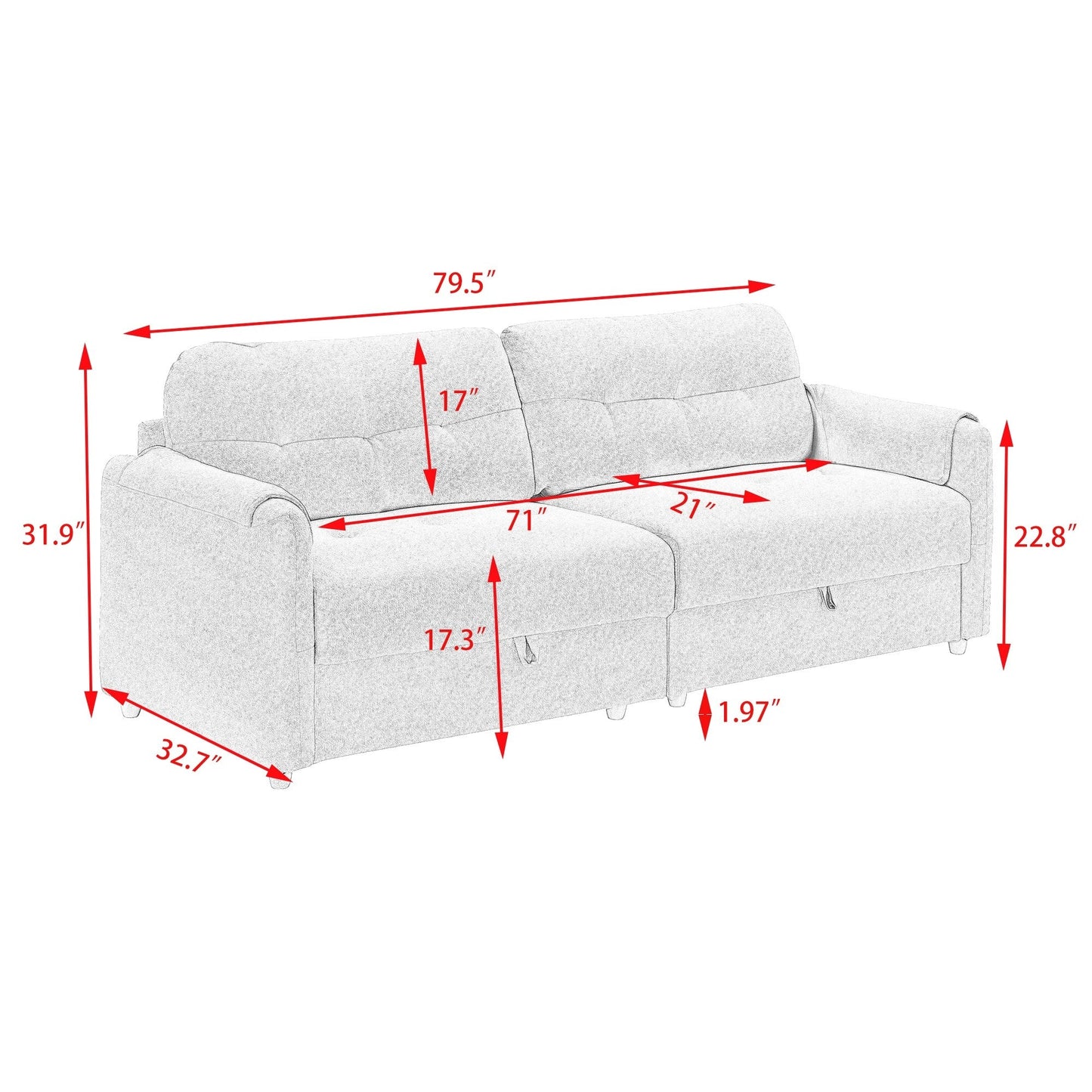 Light Grey 79.50 Teddy Fabric Upholstered 3-seater Storage Sofa with Hidden Seat Storage for Living Room