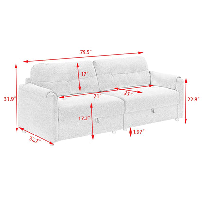 Light Grey 79.50 Teddy Fabric Upholstered 3-seater Storage Sofa with Hidden Seat Storage for Living Room