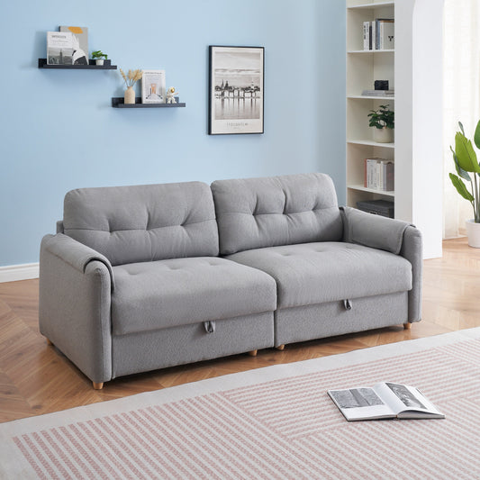 Light Grey 79.50 Teddy Fabric Upholstered 3-seater Storage Sofa with Hidden Seat Storage for Living Room