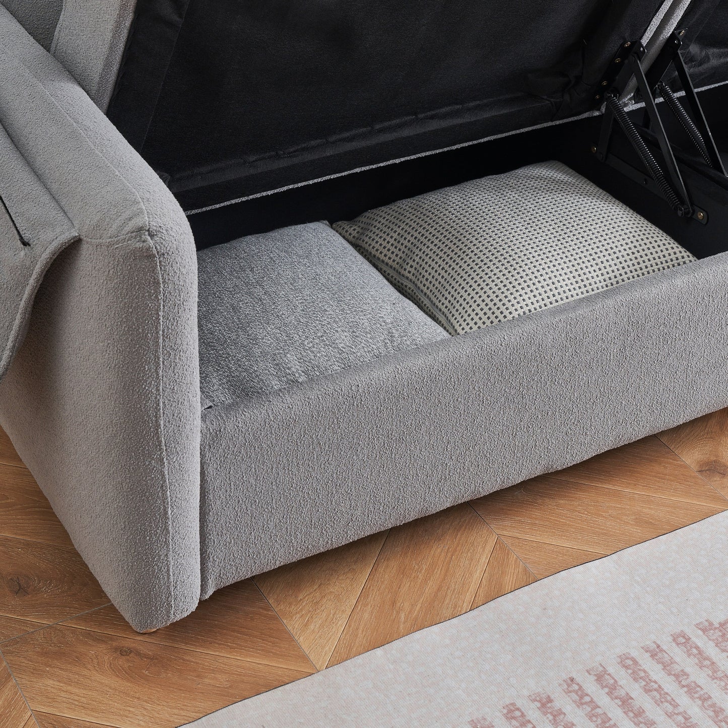 Light Grey 79.50 Teddy Fabric Upholstered 3-seater Storage Sofa with Hidden Seat Storage for Living Room