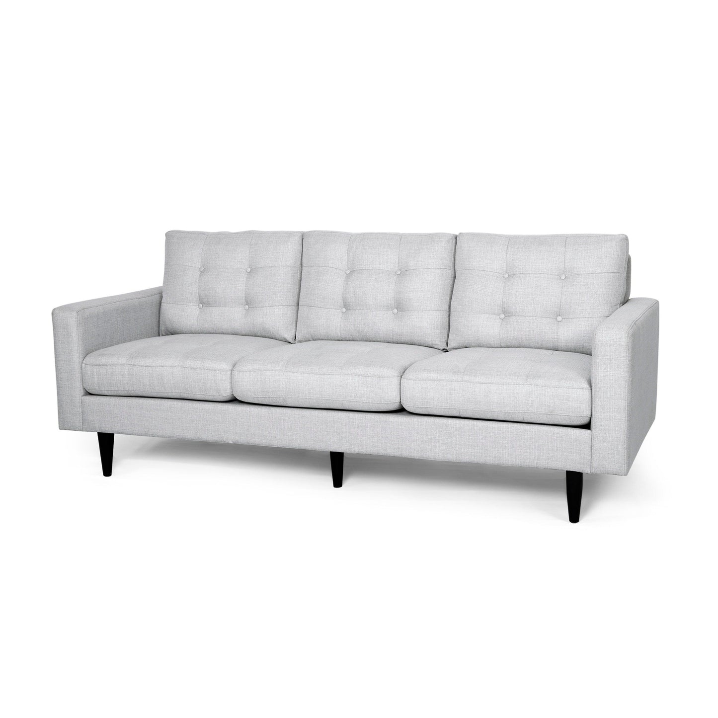 Light Grey Button Tufted 3-seater Sofa with Birch Wood Legs