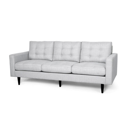Light Grey Button Tufted 3-seater Sofa with Birch Wood Legs