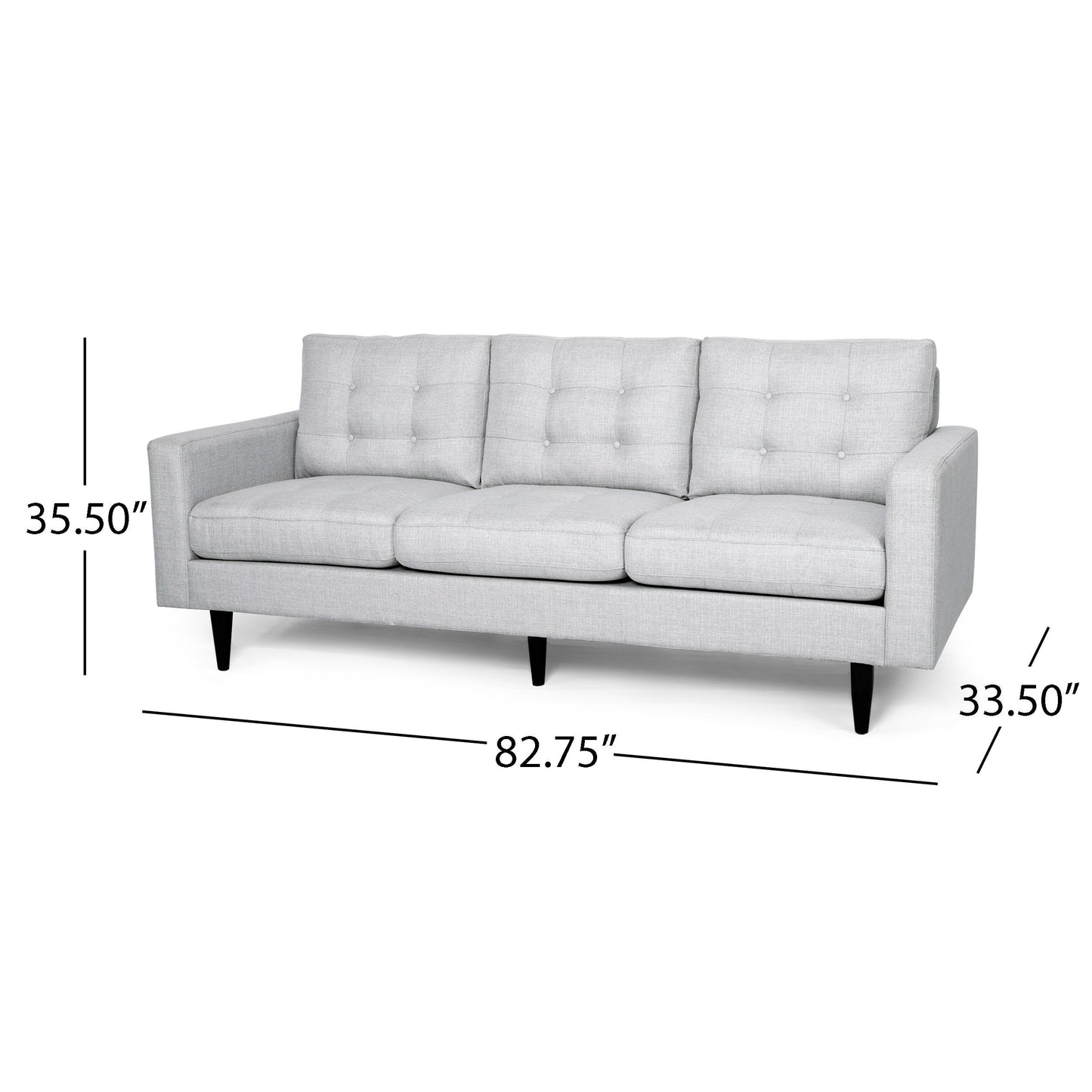 Light Grey Button Tufted 3-seater Sofa with Birch Wood Legs