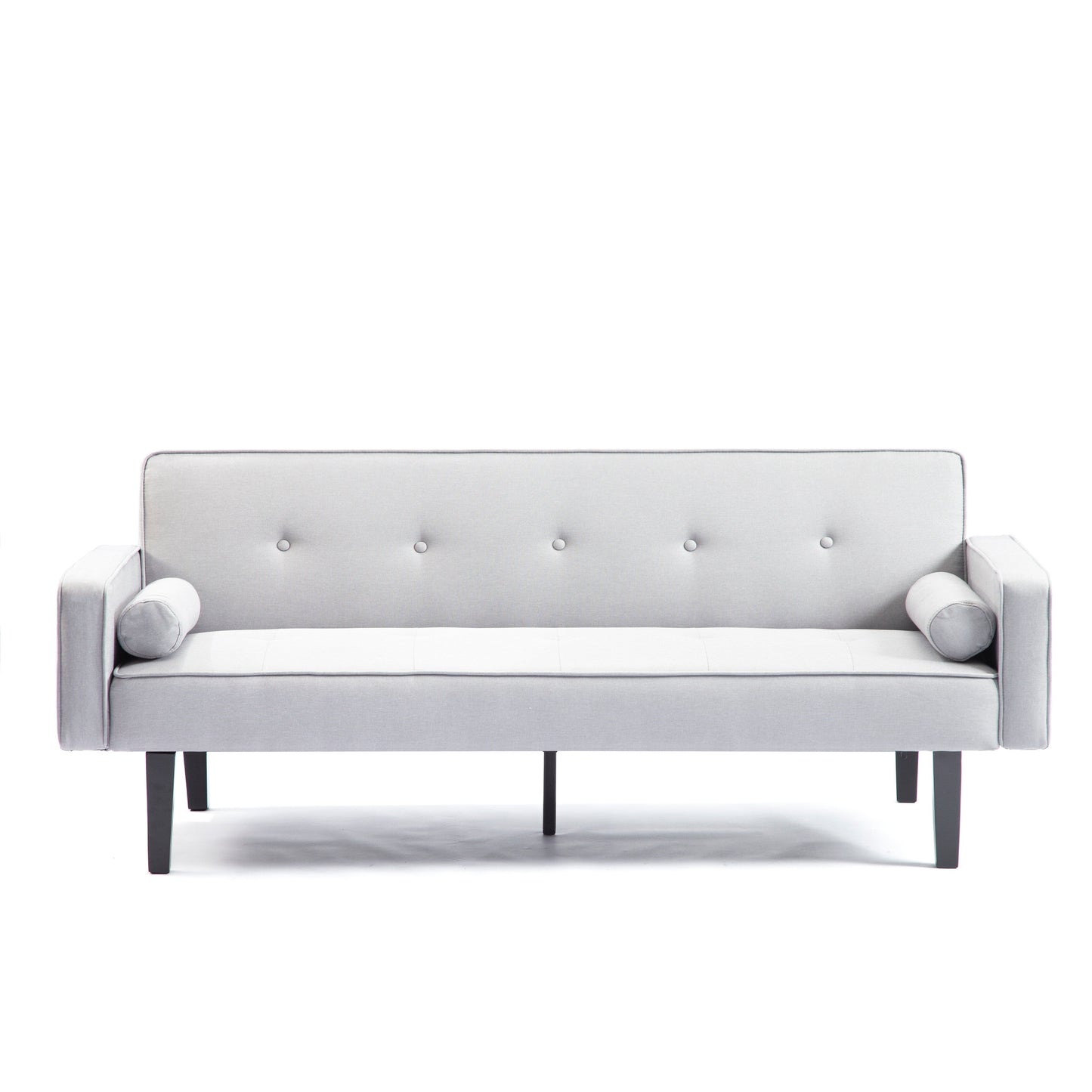 Light Grey Convertible 3-seater Futon Sofa Bed with Wood Legs