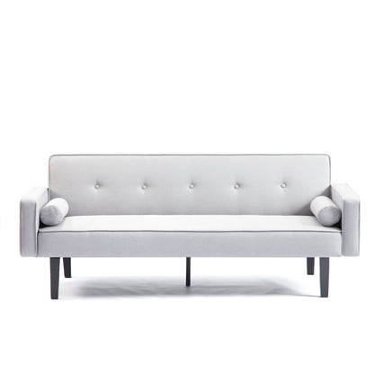 Light Grey Convertible 3-seater Futon Sofa Bed with Wood Legs