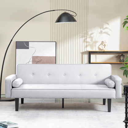 Light Grey Convertible 3-seater Futon Sofa Bed with Wood Legs