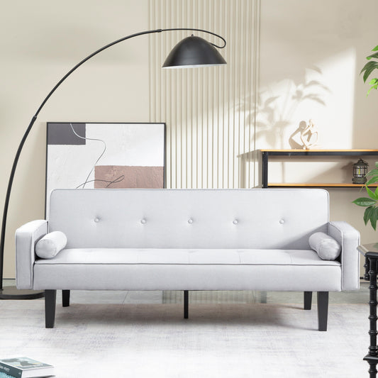 Light Grey Convertible 3-seater Futon Sofa Bed with Wood Legs