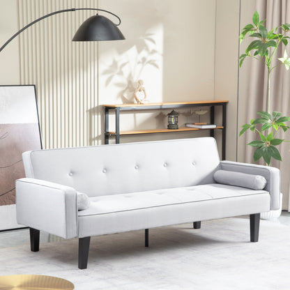 Light Grey Convertible 3-seater Futon Sofa Bed with Wood Legs