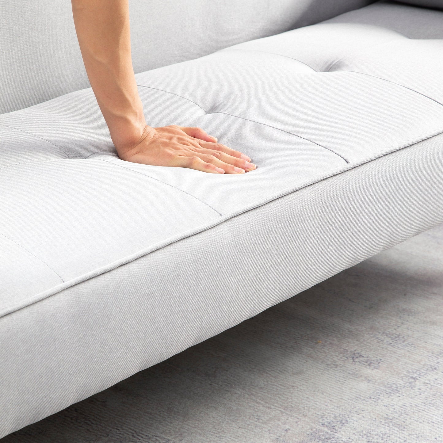Light Grey Convertible 3-seater Futon Sofa Bed with Wood Legs