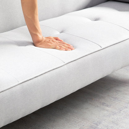 Light Grey Convertible 3-seater Futon Sofa Bed with Wood Legs