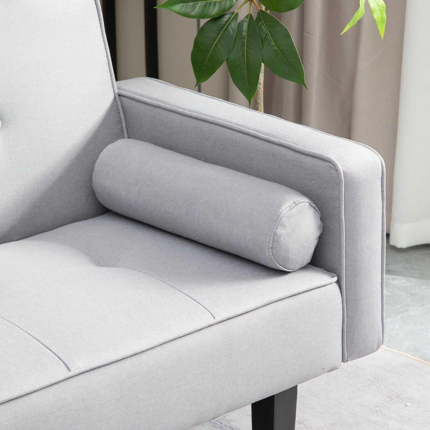 Light Grey Convertible 3-seater Futon Sofa Bed with Wood Legs