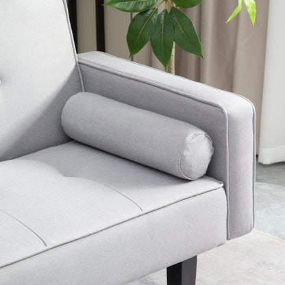 Light Grey Convertible 3-seater Futon Sofa Bed with Wood Legs