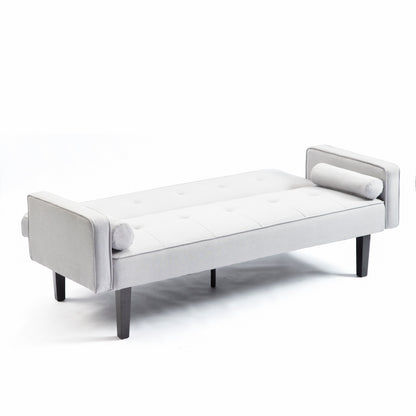 Light Grey Convertible 3-seater Futon Sofa Bed with Wood Legs