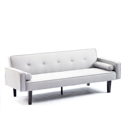 Light Grey Convertible 3-seater Futon Sofa Bed with Wood Legs