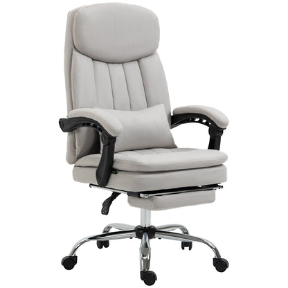 Light Grey Microfibre 360Â° Swivel Office Recliner with Vibration Massage, Lumbar Heating, Lumbar Pillow, Footrest