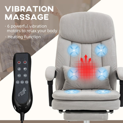 Light Grey Microfibre 360Â° Swivel Office Recliner with Vibration Massage, Lumbar Heating, Lumbar Pillow, Footrest