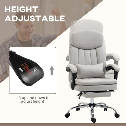 Light Grey Microfibre 360Â° Swivel Office Recliner with Vibration Massage, Lumbar Heating, Lumbar Pillow, Footrest