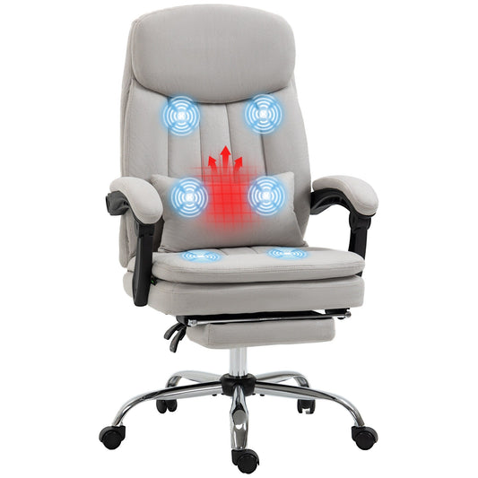 Light Grey Microfibre 360Â° Swivel Office Recliner with Vibration Massage, Lumbar Heating, Lumbar Pillow, Footrest
