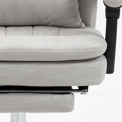 Light Grey Microfibre 360Â° Swivel Office Recliner with Vibration Massage, Lumbar Heating, Lumbar Pillow, Footrest