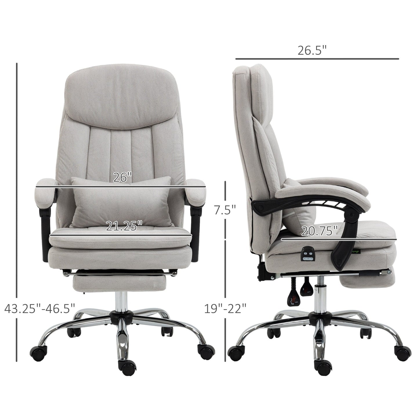 Light Grey Microfibre 360Â° Swivel Office Recliner with Vibration Massage, Lumbar Heating, Lumbar Pillow, Footrest