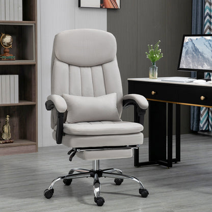 Light Grey Microfibre 360Â° Swivel Office Recliner with Vibration Massage, Lumbar Heating, Lumbar Pillow, Footrest