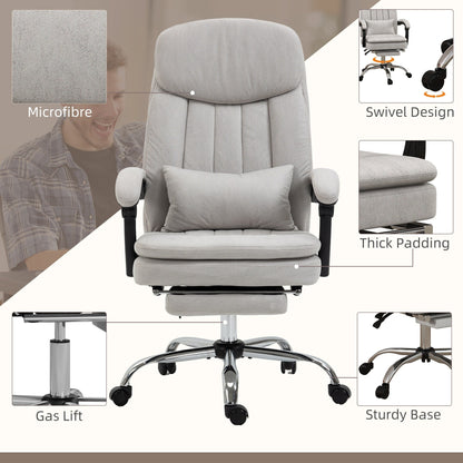 Light Grey Microfibre 360Â° Swivel Office Recliner with Vibration Massage, Lumbar Heating, Lumbar Pillow, Footrest