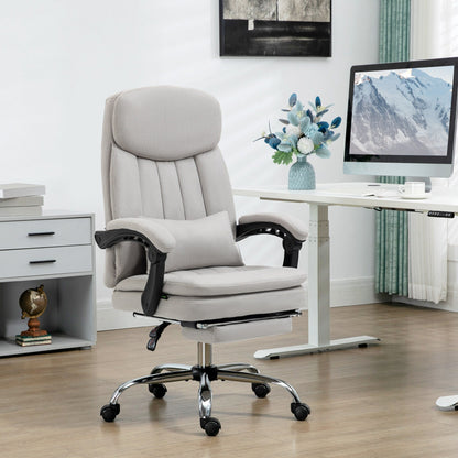 Light Grey Microfibre 360Â° Swivel Office Recliner with Vibration Massage, Lumbar Heating, Lumbar Pillow, Footrest