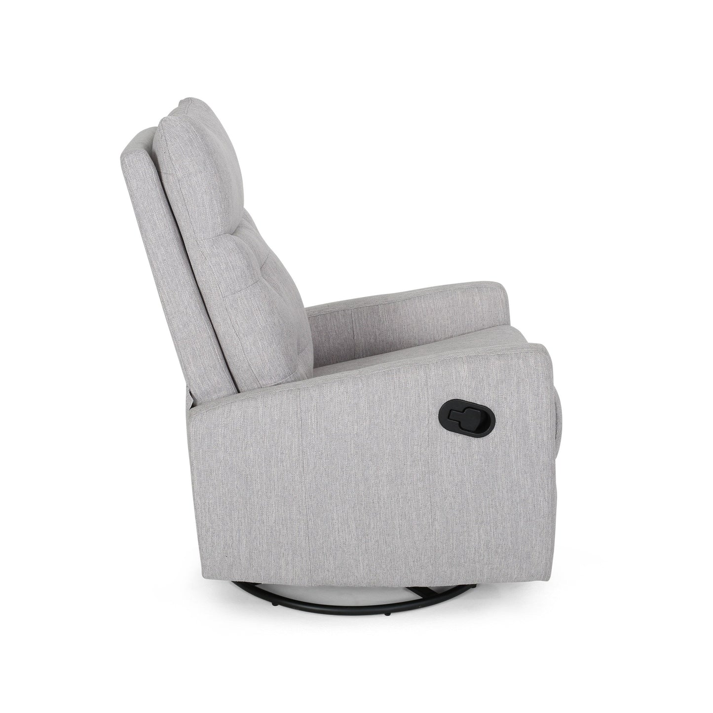 Light Grey Modern Fabric Upholstered Swivel Glider Push-Back Recliner with Footrest and Tufted Backrest