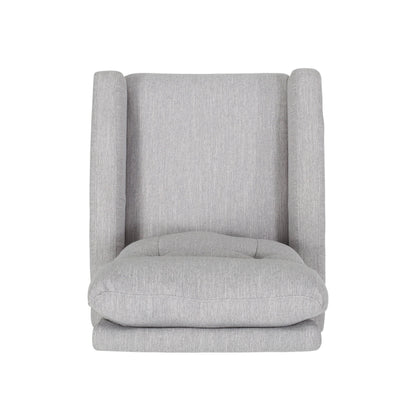 Light Grey Modern Fabric Upholstered Swivel Glider Push-Back Recliner with Footrest and Tufted Backrest