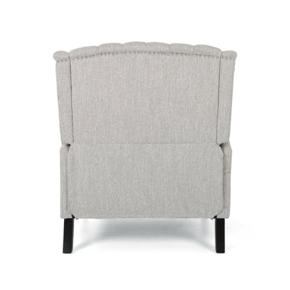 Light Grey Oversized Upholstered Wingback Push-Back Recliner with Footrest, Button-tufted Backrest, Nailhead Accents