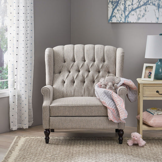 Light Grey Oversized Upholstered Wingback Push-Back Recliner with Footrest, Button-tufted Backrest, Nailhead Accents