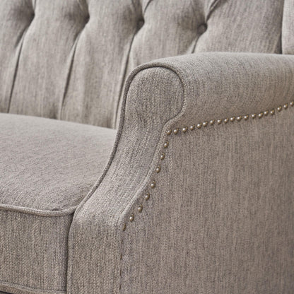 Light Grey Oversized Upholstered Wingback Push-Back Recliner with Footrest, Button-tufted Backrest, Nailhead Accents