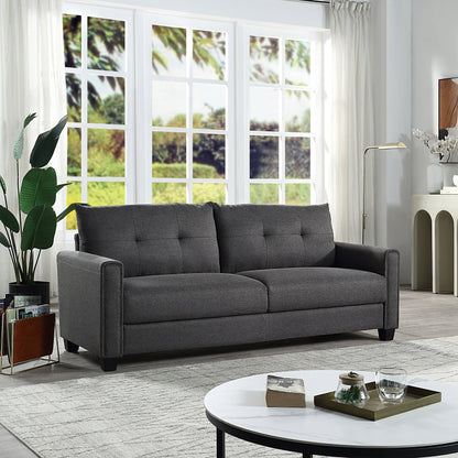 Linen Fabric Upholstered Sofa with Tufted Cushions - 30.71 x 81.10 x 32.28
