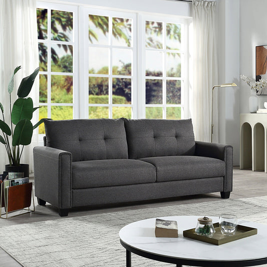 Linen Fabric Upholstered Sofa with Tufted Cushions - 30.71 x 81.10 x 32.28