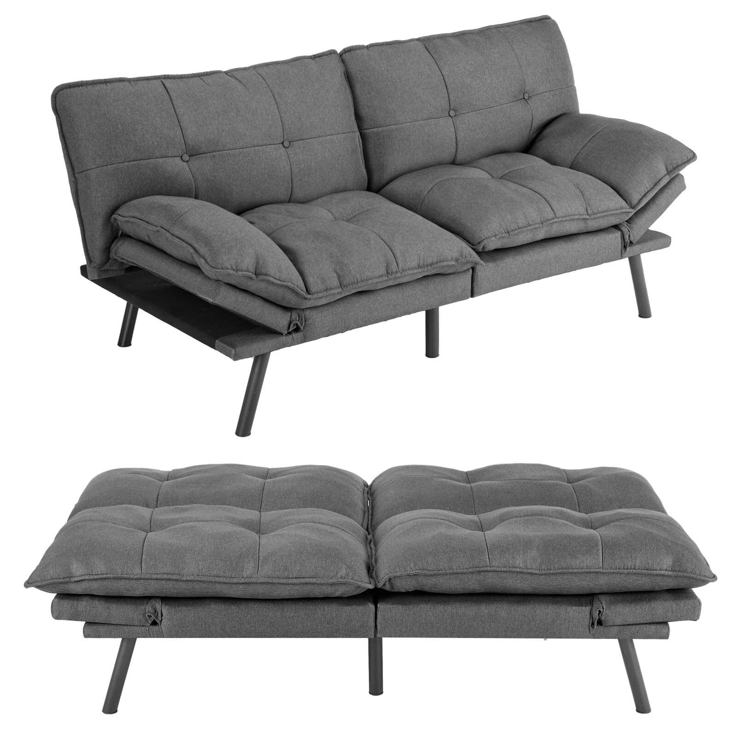Linen Folding Loveseat Sofa Bed with Metal Legs