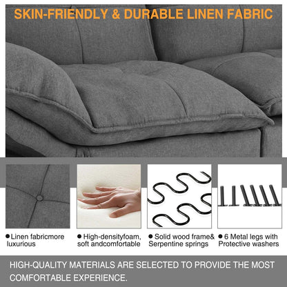Linen Folding Loveseat Sofa Bed with Metal Legs